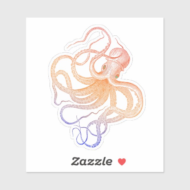 Adesivo Ilustração de vintagem de polvo bonito (Folha)
