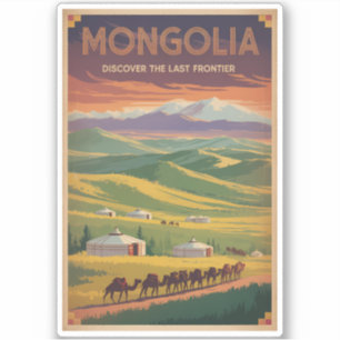 Adesivo Ilustração de Yurt de Camelos da Mongólia Arte de 