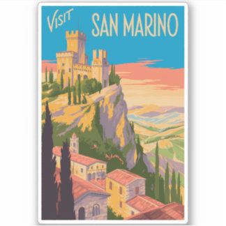 Adesivo Ilustração do Castelo de San Marino Arte de Viagem