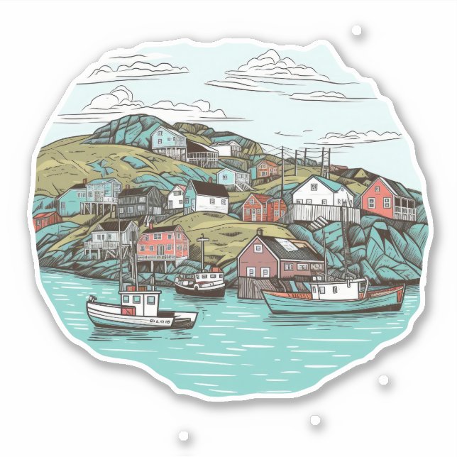 ADESIVO ILUSTRAÇÃO DO HARBOR DA CIDADE DE PESCA DE NEWFOUN (Frente)