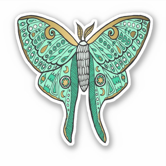 Adesivo Ilustração Luna Moth - Verde e Dourada (Frente)