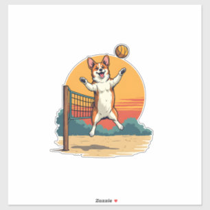 Adesivo Ilustração Vetorial de Voleibol Corgi Vintage Pôr
