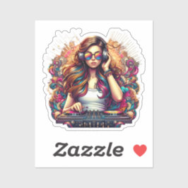 Adesivo Ilustração Vibrante De Rapariga Dj