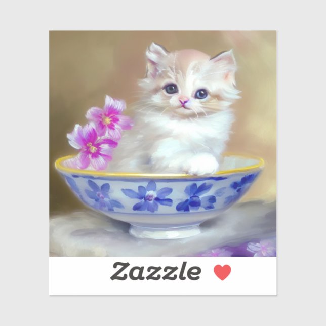 Adesivo Ilustração Vintage White Kitten (Folha)