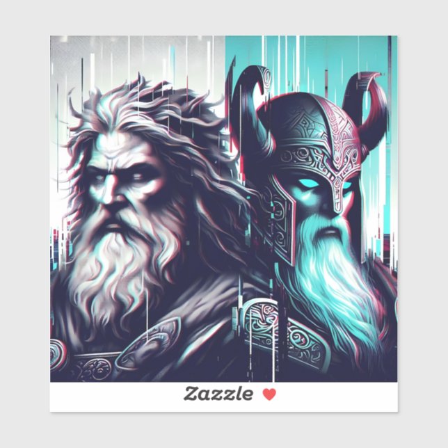 Adesivo  image of the gods zeus and odin togethe (Folha)