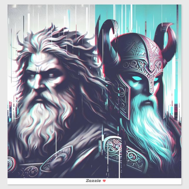 Adesivo  image of the gods zeus and odin togethe (Folha)