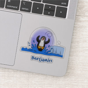 Adesivo Imagem de desenho animado de pinguim de salto feli