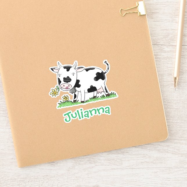 Adesivo Imagem de desenho animado de uma vaca em verde (Notebook)