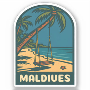 Adesivo Imagem de Praia da Ilha das Maldivas Retro Viagens