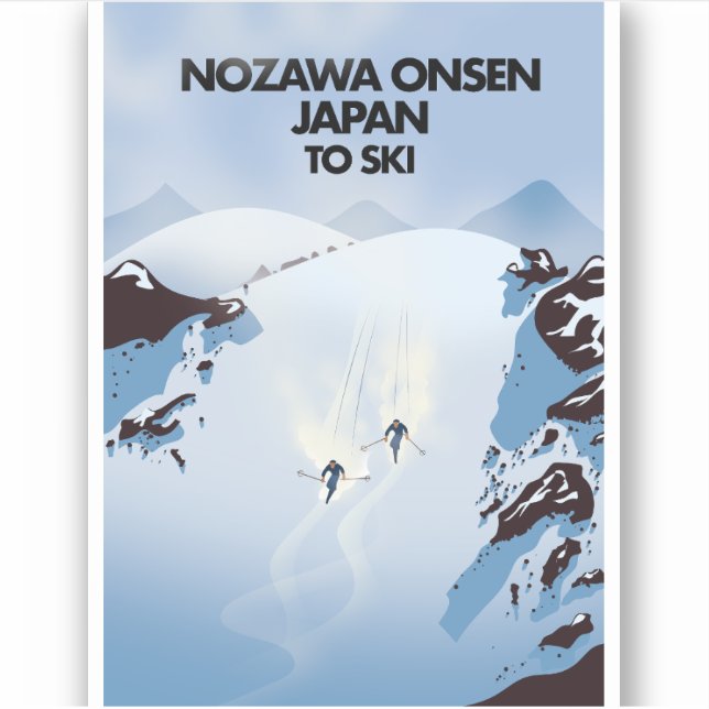 Adesivo Impressão de esqui de Nozawa Onsen no Japão. (Frente)