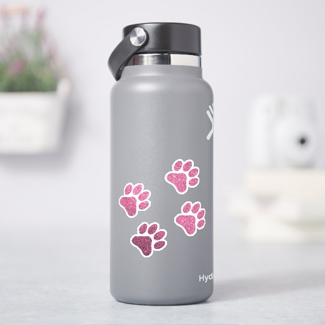 Adesivo Impressão de pata rosa com brilho 4 patas Vinhetas (HidroFlask)