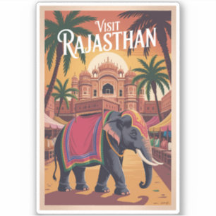 Adesivo Índia Rajasthan Ilustração Viagem Arte Vintage