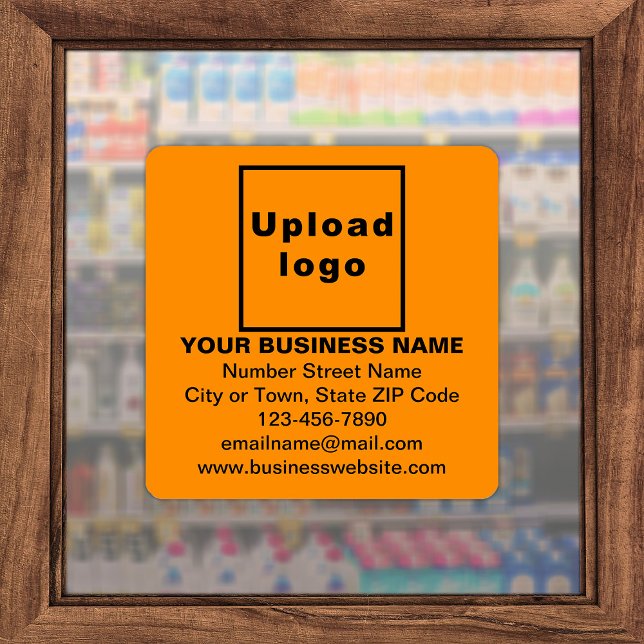 Adesivo Informações comerciais sobre o Orange Large Square (Advertise your business. Your business brand on orange color square vinyl sticker.)