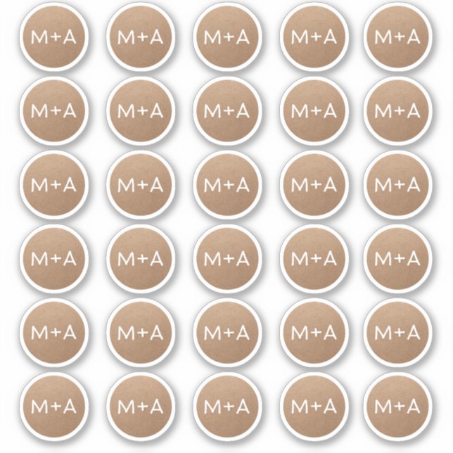 Adesivo Iniciais de casamento "monograma castanho-rústico" (Frente)