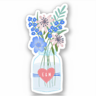 Adesivo Iniciais Rustic Wedding Love Heart