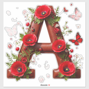 Adesivo 🐞 Inicial A Para Lembranças Florais Personalizada