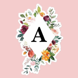 Adesivo Inicial customizável do quadro floral da aguarela