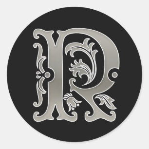 Adesivo inicial R redondo em prata