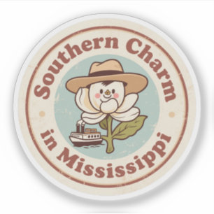 Adesivo Insígnia Retro Mississippi_ Magnólia com Vapor