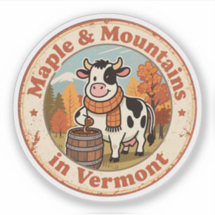 Adesivo Insígnia Retro Vermont: Vaca Aconchegante com Cach