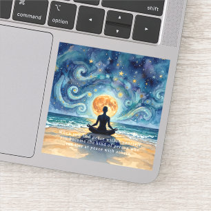 Adesivo Ioga Meditação Céu Noturno Estrelado Lua Praia Oce
