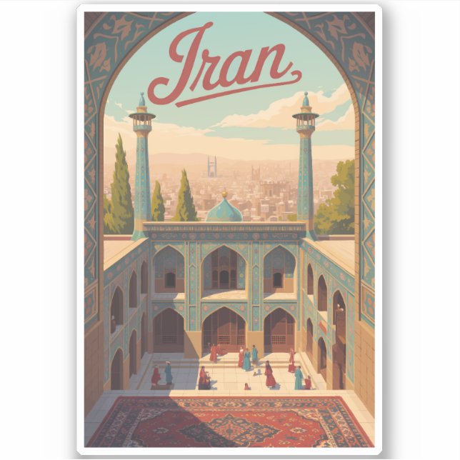 Adesivo Iran Skyline Illustration Travel Art Vintage (Frente)
