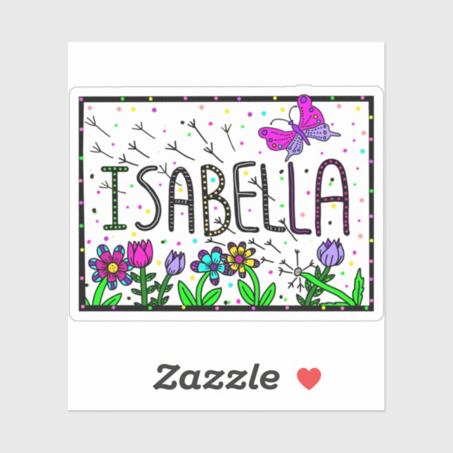 Adesivo Isabella - O nome Isabella Whimsical Drawing (Folha)
