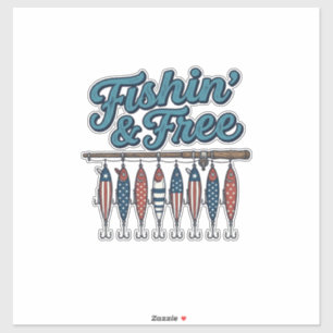 Adesivo Isca de Pesca Patriótica Vintage Fishin' & Free