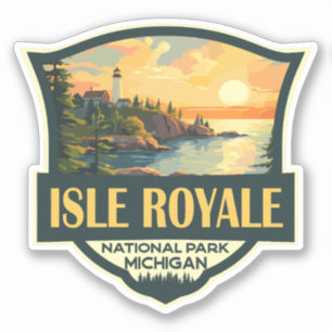 Adesivo Isle Royale National Park Ilustration Retro Crachá