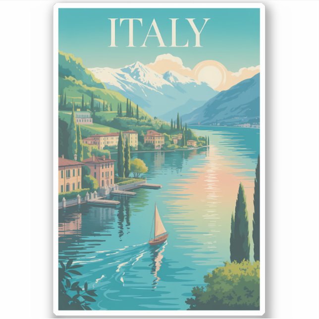 Adesivo Italy Amalfi Coast Illustration Travel Art Vintage (Frente)