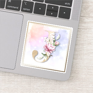 Adesivo J Monograma Burgundy Vinheta Floral