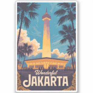 Adesivo Jacarta Indonésia Ilustração Viagem Arte Vintage