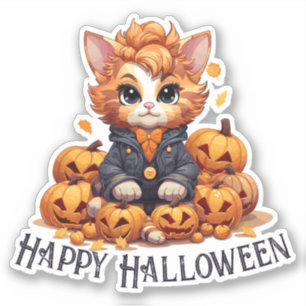 Adesivo Jack-O-Lanterna Cat - "Feliz Halloween"