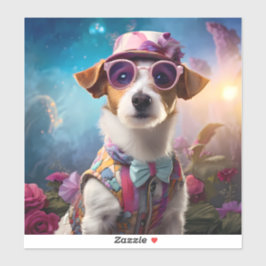 Adesivo Jack Russell, óculos rosa e chapéu rosa