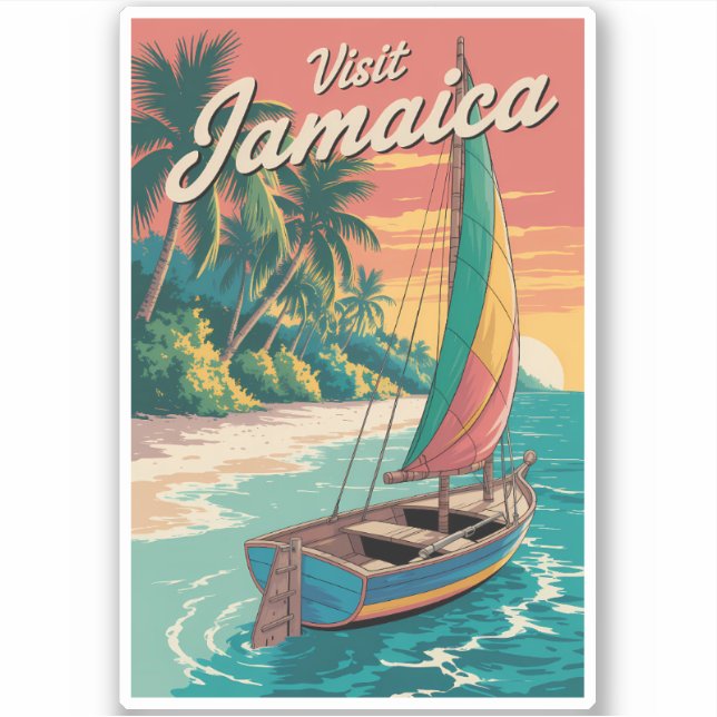 Adesivo Jamaica Boat Illustration Travel Art Vintage (Frente)