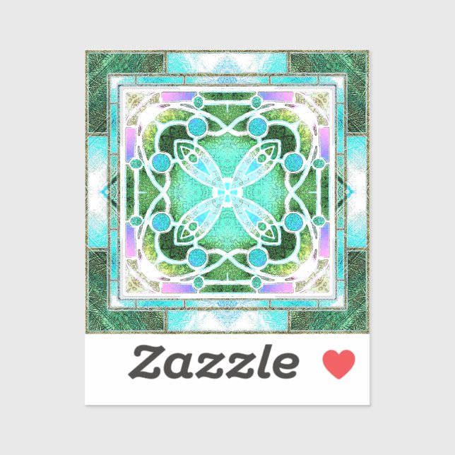 Adesivo Janela Catedral de Vidro Estreita em Verde e Casa (Folha)