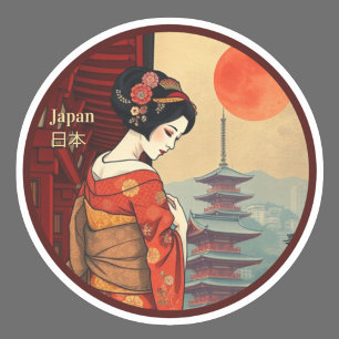 Adesivo Japão 日 本 maiko geisha pagoda retro