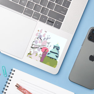 Adesivo Japão Cherry Blossom Geisha Kimono