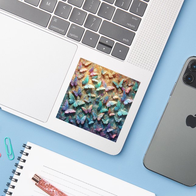 Adesivo Jardim da Borboleta Iridescente (Notebook com iPhone)