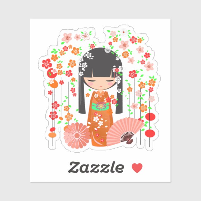 Adesivo Jardim de Bonecas Kokeshi (Folha)