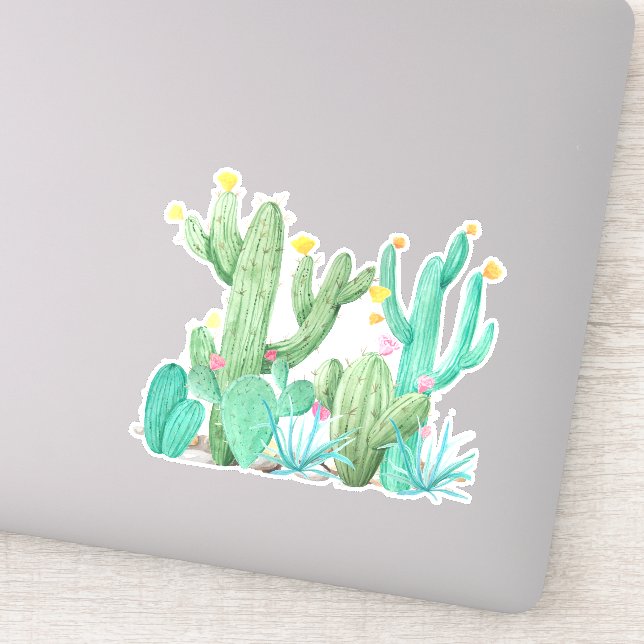 Adesivo Jardim de Cactus Aquarela Deserto Sudoeste (Detalhe)