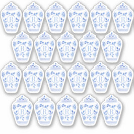 Adesivo Jarra de Gengibre Azul e Branco com Monograma Prep