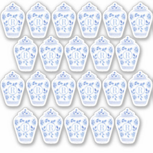 Adesivo Jarra de Gengibre Azul e Branco com Monograma Prep