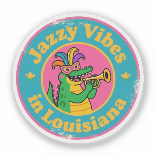 Adesivo Jazzy Vibes_ Louisiana Alligator com Máscara Retro (Frente)