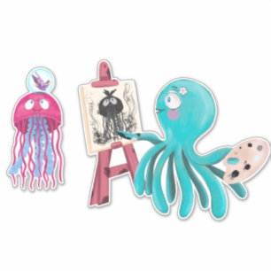 Adesivo Jellyfish Octopus Amigos Artista do Trabalho Infan
