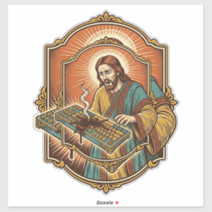 Adesivo Jesus Café Derrama Teclado Mecânico Quebrado Tecno