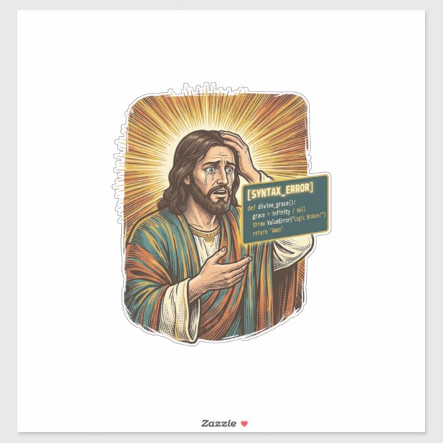 Adesivo Jesus chorando Erro de sintaxe Codificação Program (Folha)