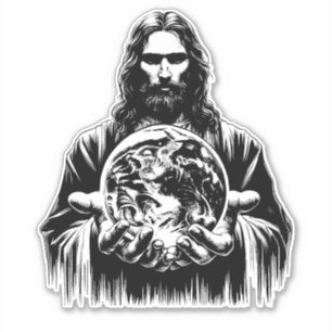 Adesivo Jesus Cristo segurando a ilustração artística do m