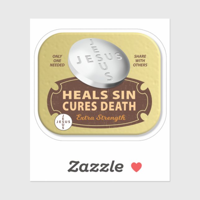 Adesivo Jesus Cures Pílula - A fé cristã Deus cura a doenç (Folha)