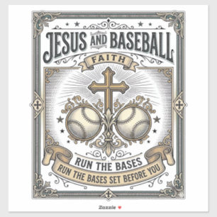 Adesivo Jesus e Beisebol Cristão Vintage